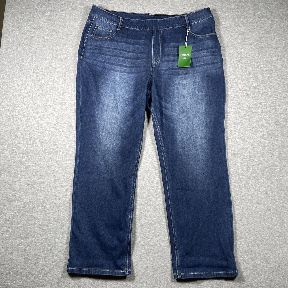 NWT Halara Jeans Womens 2X Blue Straight Relaxed Fit High Rise Elastic Waist